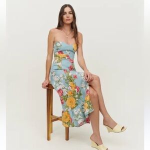 Reformation Linen Floral Strapless Dress